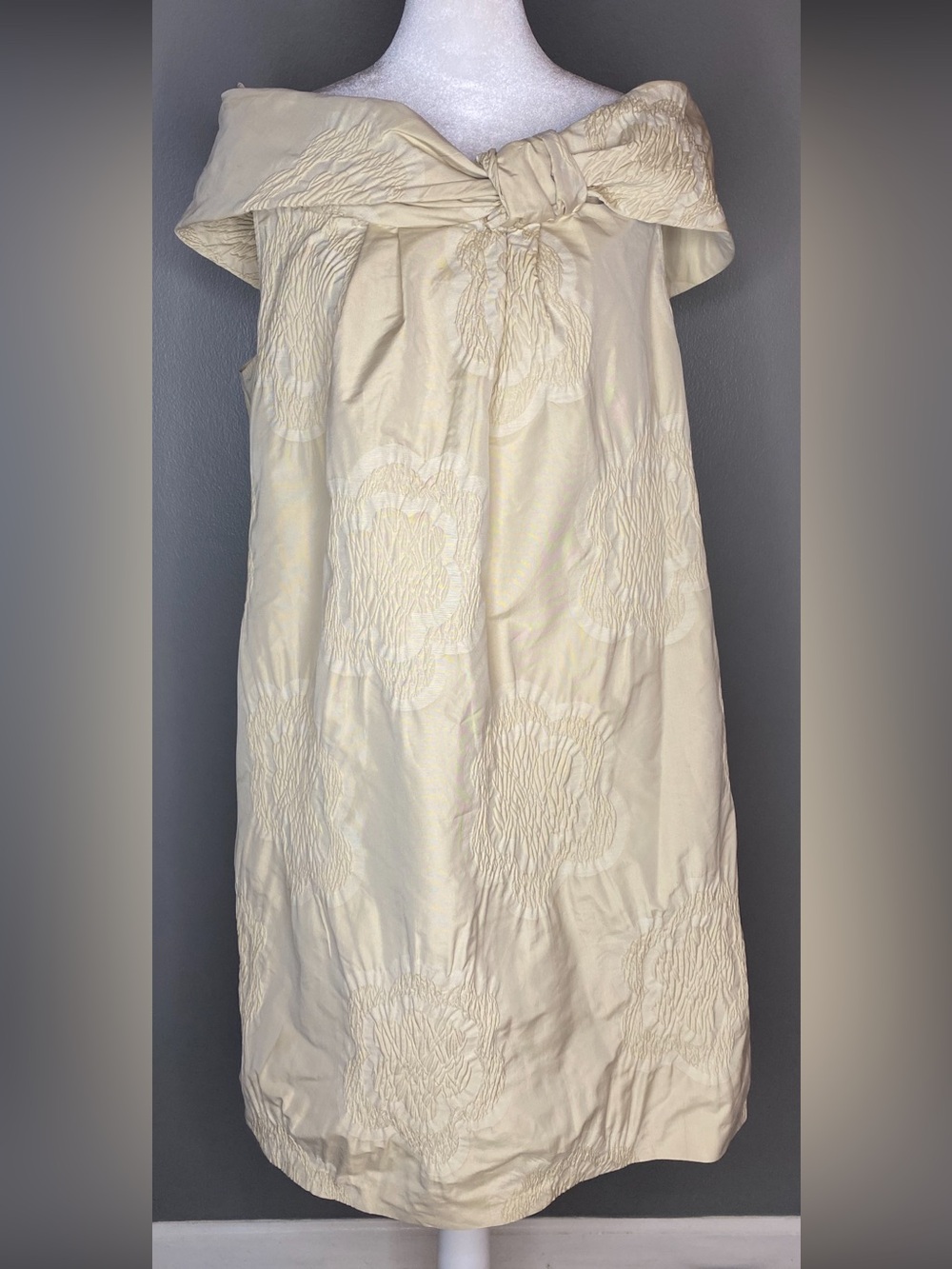 Moschino Cheap and Chic Vintage Cream Off-the-shoulder Satin Shift Dress -Size L